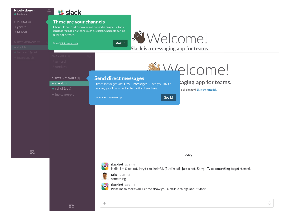 Slack's onboarding tour for new users.