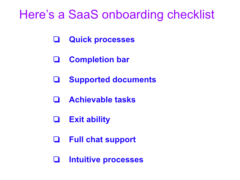 An example of a SaaS customer onboarding checklist.