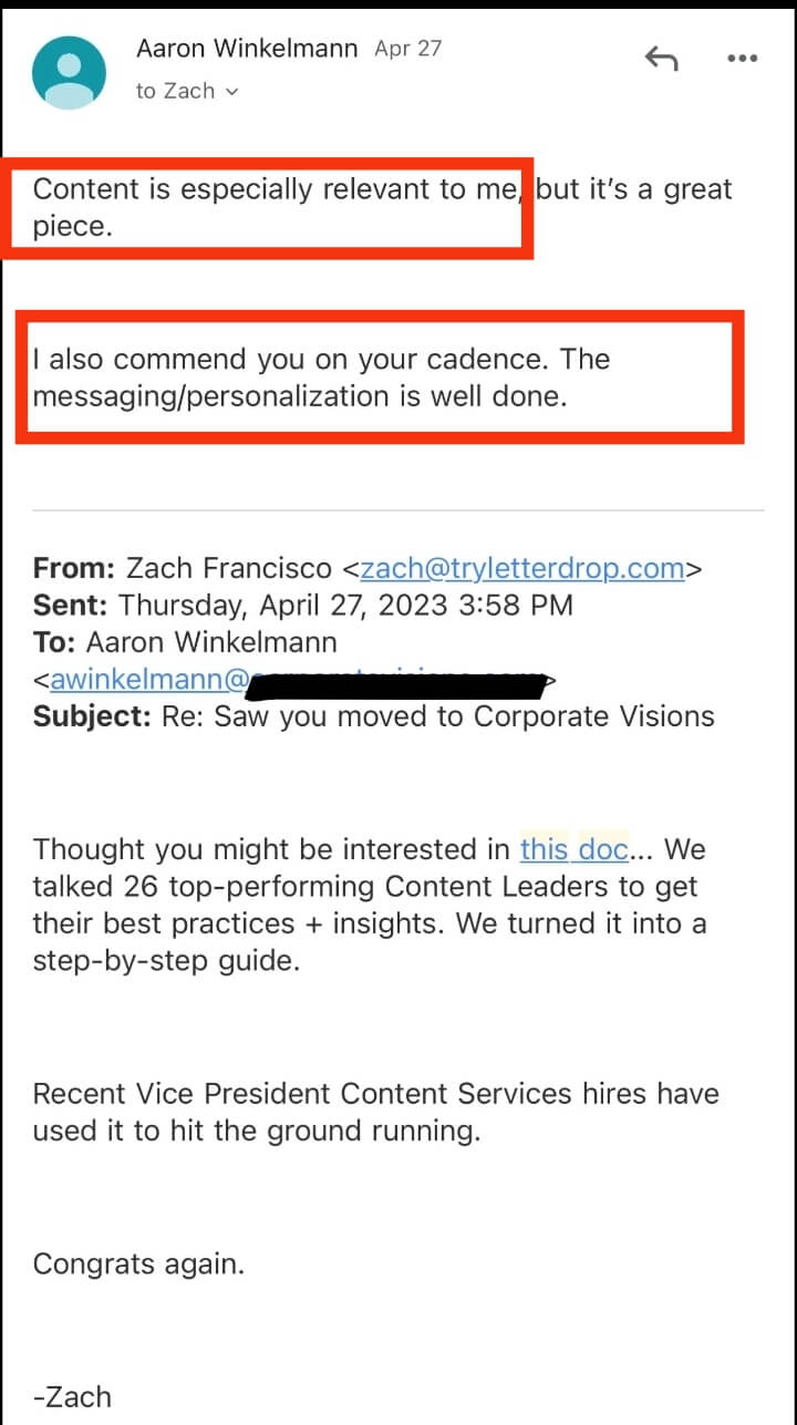 Zach Francisco's successful email campaign